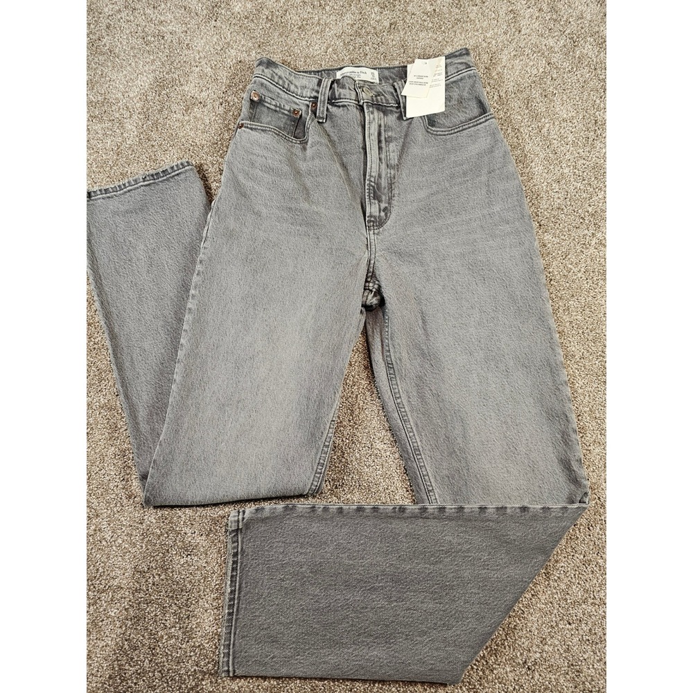 Abercrombie & Fitch Curve Love 90s Straight Ultra High Rise Grey Jeans 25 0R